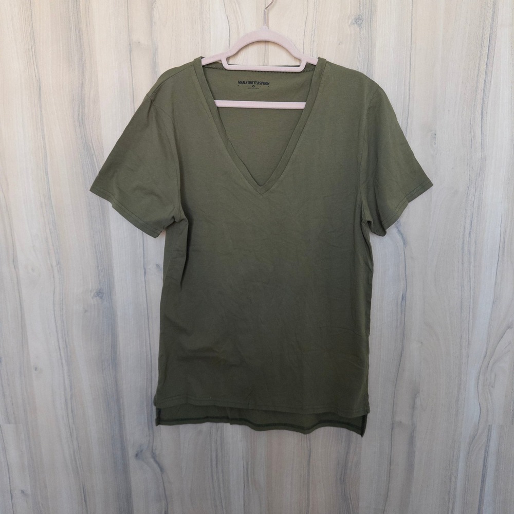 One Teaspoon Womens Short Sleeve T-Shirt M Green V-Neck Minimalist Casual Earthy